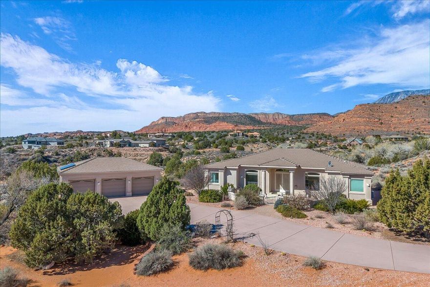 Short Sale! All offers subject to Third Party Bank approval! Nestled on 3.5 pristine aces in the heart of Leeds, this exceptional horse property offers unobstructed, panoramic views of Pine Valley Mountain and Southern Utah's iconic red rock landscape. The home welcomes you with a grand entry and thoughtfully designed interior spaces filled with natural light. Expansive windows frame the surrounding desert and mountain views. A spacious kitchen anchors the home with generous cabinetry, granite countertops and island. Enjoy the oversized detached 3 car garage that provides ample space for storage. Outdoor living is highlighted with covered patios and balconies designed to capture the sweeping vistas in every direction.