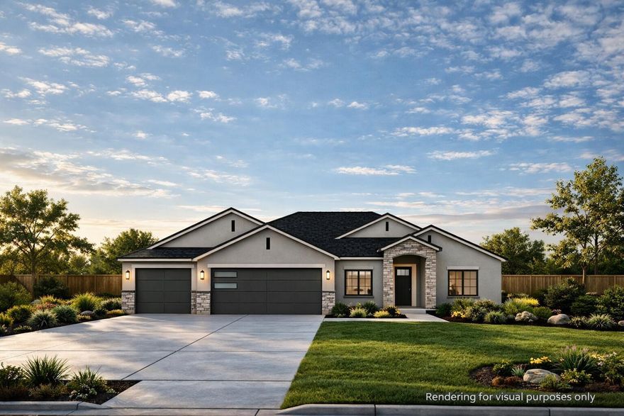 Introducing the Aspen floor plan by Alex Meisner Construction--designed with comfort, style, and functionality in mind. This beautiful home features 3 bedrooms, 2.5 bathrooms, and a spacious 3-car garage. Enjoy an open-concept layout with vaulted ceilings in the living room, a cozy fireplace with custom built-in cabinetry, and a large walk-in pantry. The primary suite offers a spa-like bathroom with a freestanding tub, walk-in shower, and an oversized walk-in closet. Step outside to a covered patio with vaulted ceilings, perfect for relaxing or entertaining. Front landscaping is included, making this home truly move-in ready. A perfect blend of charm and modern living--don't miss it!