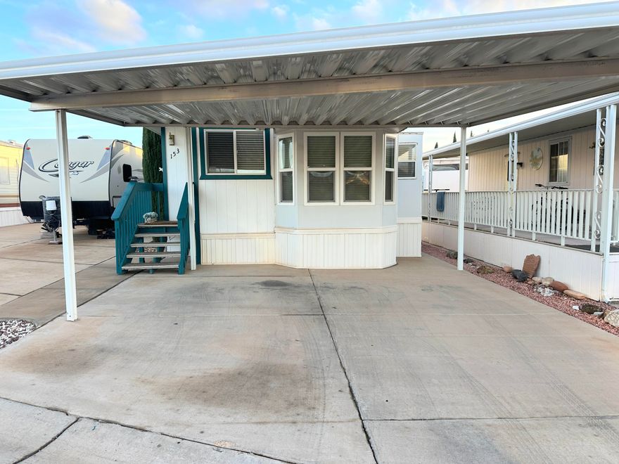 Enjoy southern Utah's warm weather in this 55+ community. Rare to find a real 2 bedroom with large closets. New flooring in kitchen and bedrooms. Washer and dryer in the home. Covered parking! This community has two clubhouses and an indoor pool and hot tub. Enjoy the many activities and get togethers. Close to grocery stores, restaurants, shopping, Snow Canyon State Park and Tuacahn Center for the Arts.