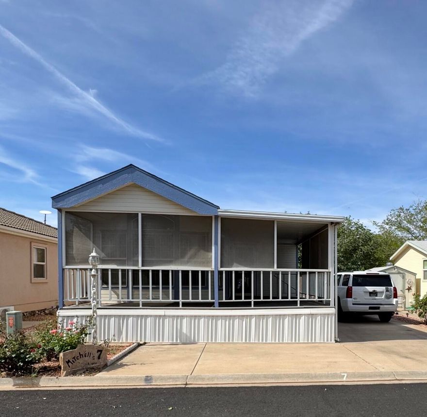 Welcome to this charming 1-bed, 2-bath manufactured home on a low-maintenance 0.05-acre lot. Second living space can Enjoy a bright, open layout with a screened-in porch perfect for relaxing year-round. The community offers exceptional amenities including a clubhouse, pool, and putting green. Take in be used as a guest room. Stunning views of the Red Cliffs Reserve and Pine Valley Mountain right from your doorstep. Ideally located near world-class fishing, hiking, biking, and UTV trails--this is Southern Utah living at its best.