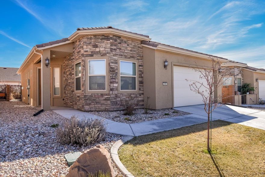 This beautiful home built in 2018 sits in a gated community for ages 55+. This home has quartz counter tips, a tankless water heater, water softener, quality blinds, and upgrades throughout the home. It has all the extras. Come see YOUR NEW HOME today. Clubhouse has an eating area, large screen TV and an exercise room. Lawn care is part of the HOA on the front of the home.