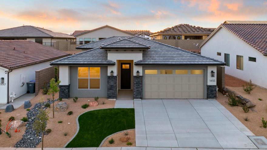 Discover the Mojave floor plan, a thoughtfully designed home offering 3 bedrooms and 2 bathrooms within 1,840 square feet of elegant living space. This listing is still available for design and photos included are just renderings of similar home. With tall ceilings and a spacious side patio just off the kitchen, this home maximizes your indoor and outdoor dining experience. The contemporary kitchen features optional gourmet enhancements, while the primary suite boasts a luxurious ensuite bathroom. Embrace the vibrant lifestyle in the Solis community, where resort-style amenities elevate your everyday living.