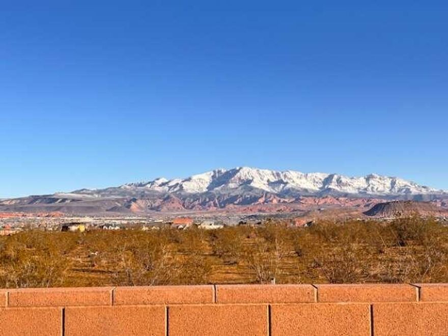 AMAZING VIEWS! Completed October 2025 this 5 bedroom, 3 bathroom home is located within the coveted Crimson Cliffs school zone. The backyard faces north keeping the covered patio shaded year-round, with unobstructed picturesque views of Pine Valley and the surrounding mountains! Flowering plants, separate paver patio and artificial turf just installed with plenty of room for a pool or sports court. Huge RV parking area and full desert landscaping for low maintenance. Inside you will find LVP flooring throughout the home excluding the bedrooms. Split floorplan with double HVAC's. The kitchen features 42' shaker cabinets with upgraded lower drawers, Black stainless appliance package and white quartz countertops. Black plumbing/electrical fixtures throughout. Water softener, EV garage plug.