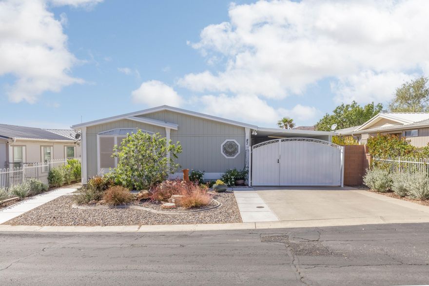 **Stunning Views**This is the one you have been waiting for! Welcome to this beautifully maintained home in the highly sought-after 55+ Lava Bluff. Perfectly situated on a premium lot, this property offers breathtaking views and a peaceful, well-kept neighborhood setting.
Updated and built for comfort and efficiency, the home features a durable metal roof, tankless water heater, insulated double-pane vinyl windows, and a newer AC unit. Inside, you'll enjoy 1,664 sq. ft. of inviting living space with 3 bedrooms and 2 full baths. The open floor plan flows effortlessly between the living room, kitchen, and dining area—highlighted by fresh interior paint, updated vinyl plank and tile flooring, and 2'' insulated blinds.
Step outside to a spacious 464 sq. ft. covered patio, perfect for relaxing or entertaining while soaking in the views. The exterior has been freshly painted and features beautiful, low-maintenance landscaping, plus a 2-car carport, storage shed, and a workshop with its own AC, all with powerideal for hobbies or projects.
Residents of Lava Bluff enjoy access to a community clubhouse and the benefits of a friendly, active 55+ neighborhood just minutes from shopping, dining, and all the amenities of St. George.