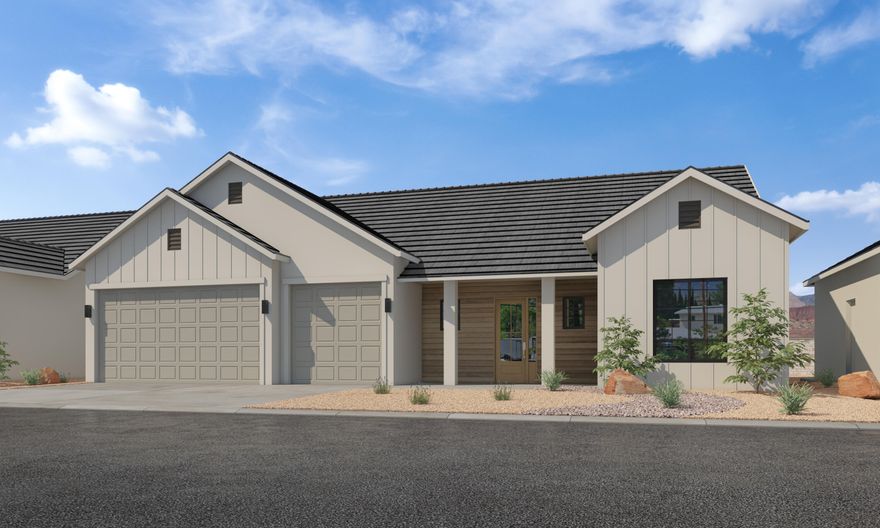 This is the Evergreen Floorplan with over $69,000 in design upgrades and comes fully landscaped. No HOA for first 2 years after closing to Founders Club (first 74 homes.) Being built in the new SunRiver community just West of Toquerville.  SunRiver Firelight will have over 1,200 homes and the amenities and lifestyle that SunRiver is famous for. 1st phase of amenities breaking ground late 2025 and estimated ready for use late 2026.  Visit www.sunriver.com to see all the details. Buy now and get larger homesites close to amenity. This home qualifies for HECM purchase, as low as $339,900 down with no mortgage payment if over 62 years old, for qualified borrowers.