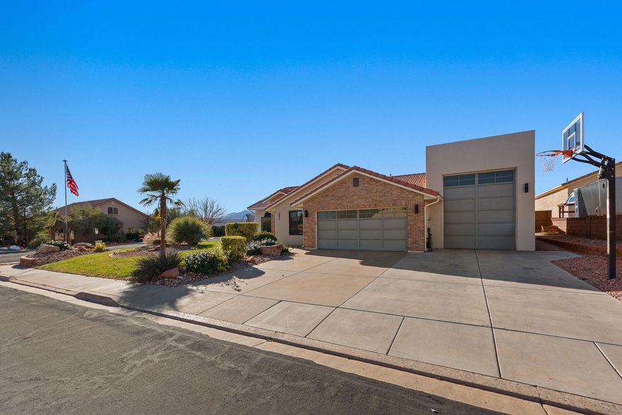 Come and take a look at this Ivins gem that has plenty of upgrades. Here are a couple of items to name a few: 
No HOA, dead end corner lot, In ground pool with heater, side yard with additional parking, extra large 3rd car garage with storage mezzanine, new windows installed 2024, wood floors, water softener, in wall speakers in living room, in ground basketball hoop, gas fire pit, built in BBQ, concrete coating in all garages and back yard concrete, Close proximity to red mountain elementary and local market, Martin garage doors, and plenty of red mountain views.