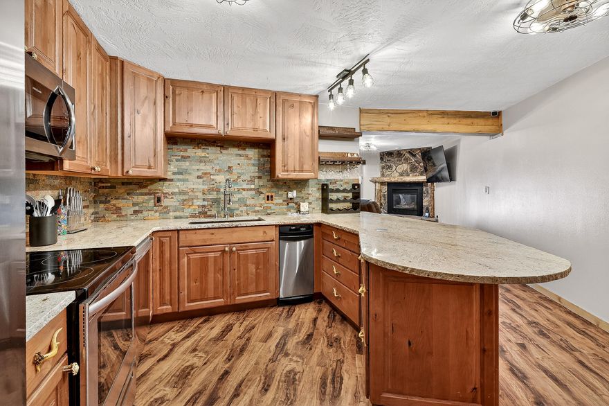 Welcome to this beautifully updated 1-bedroom, 1-bath condo located in the desirable Timbernest community in Brian Head. With 703 square feet of thoughtfully remodeled living space, this mountain retreat blends comfort, style, and functionality. Inside, you'll find brand-new cabinets, countertops, sink, and a stylish backsplash in the kitchen, along with a new refrigerator and an all-in-one washer/dryer. The open living area features new luxury laminate flooring, modern light fixtures, a gas fireplace with a custom wood mantle, and a remodeled bathroom complete with a refreshed shower. An on-demand gas hot water heater ensures efficiency and comfort year-round. Step outside onto the large new Trex deck, where a unique Plexiglass cover opens in the summer and closes in the winter! This unit also includes a private assigned enclosed parking space for added convenience. Pets allowed for owners too!

Located near a scenic paved walking trail, you'll have easy access to the heart of Brian Head, making it simple to enjoy local shops, dining, and seasonal activities. Whether you're looking for a weekend getaway or a year-round residence, this condo offers the perfect mountain lifestyle.