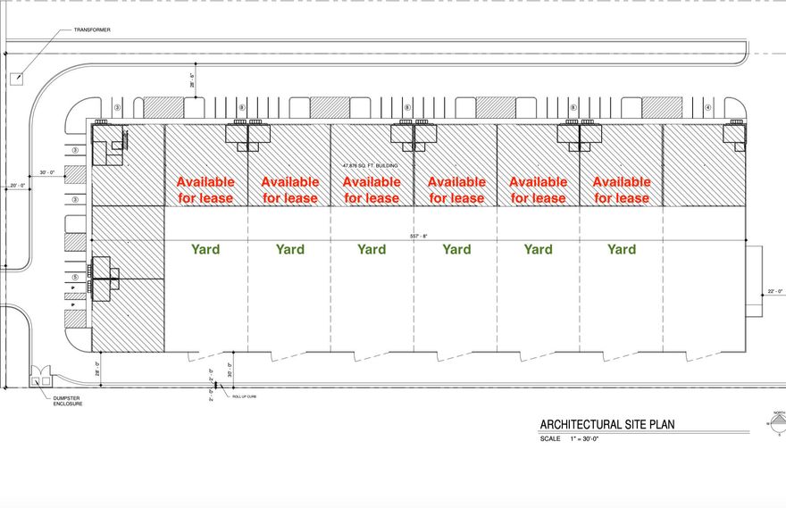 Free first month with a 3 year Lease. Lease price negotiable based on the duration of the lease.
Six large brand-new industrial units are available for lease. Min. sqft 4,931. Max sqft 4,955. 
Set to be completed by late summer or early fall, these units provide a prime opportunity to secure space in a fast-growing area. Designed for both functionality and flexibility, they feature I-1 zoning, high ceilings, a loading dock, and a large garage door, making them ideal for a variety of business uses. Each unit includes a private office and a bathroom, while the remaining open space allows for easy customization. 

Aprrox yard size: 8,700 priced at $.015 per sqft. Contact agent for more information. 

First three months no CAM fees. 
Call for details