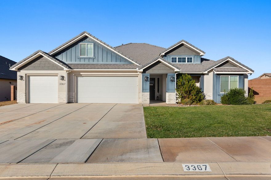 Experience elevated living in the sought after Desert Canyon community. This beautifully designed & decorated home offers bright, open spaces, modern finishes, and a functional layout perfect for everyday living. Large windows bring in natural light,  while the spacious kitchen and inviting living areas create multiple living and gathering spaces. Located near new schools, parks, trails, and convenient amenities. A furnished-home option is available, contact agent for details.  Corner lot offers plenty of yard space with privacy in the backyard which is a rare find in Southern Utah.  The tile work on the backsplash and in the showers and flooring is a must see.  Skip the growing pains and come check out this turnkey ready home. See private remarks for showing instructions.