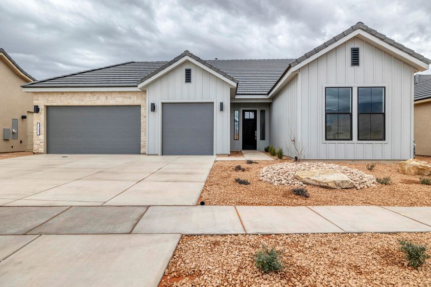 This brand new home will be ready for move in mid January 2026 This new SunRiver community is just West of Toquerville and will have over 1,200 homes and the amenities and lifestyle that SunRiver is famous for. 1st phase of amenities breaking ground in late 2025 and ready for use late 2026. This home is the Hamlet spec home with over $84K in design upgrades and comes fully landscaped. No HOA for first 2 years after closing to Founders Club (first 74 homes.) Visit www.sunriver.com to see all the details. Buy now and get larger homesites close to amenity. This home qualifies for HECM purchase, as low as $339,900 down with no mortgage payment if over 62 years old, for qualified borrowers.