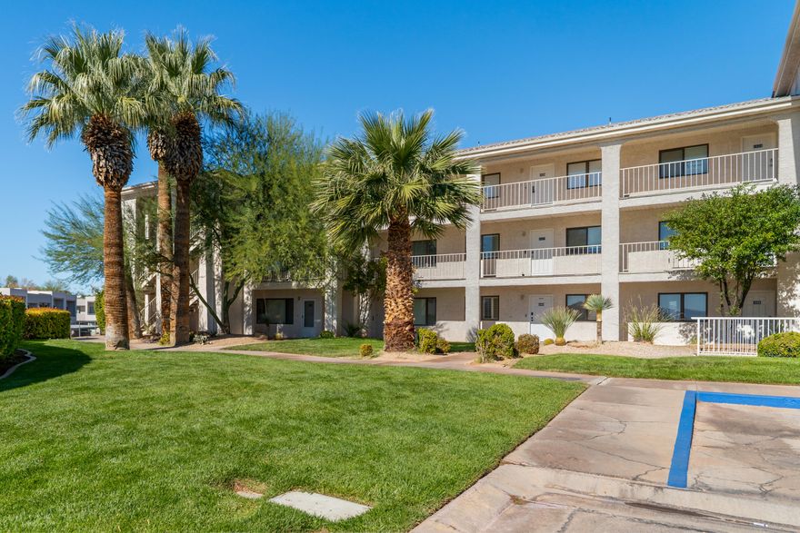 Discover comfort and convenience in this spacious 1 bed, 1 bath condo at Las Palmas, perfect as a short term rental or easy getaway in the heart of St. George, Utah. Recently renovated with fresh paint, new flooring, and updated appliances including a new fridge, dishwasher, microwave, garbage disposal, and washer and dryer. Enjoy resort style amenities: a heated year round pool with waterslide, hot tubs, pickleball, volleyball, and shuffleboard courts, playgrounds, picnic areas, fitness center, and arcade. Relax on your private balcony or stroll to nearby dining, shopping, and trails. Your St. George retreat awaits!