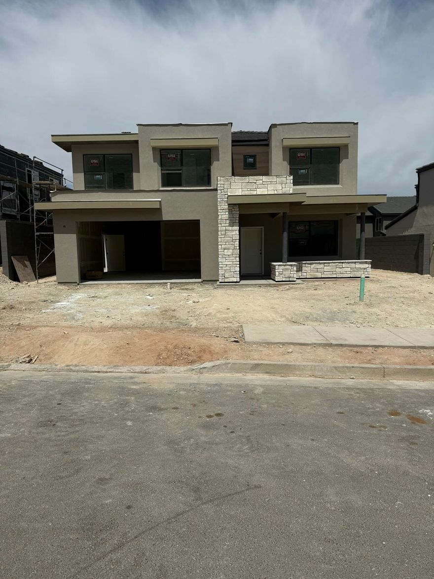 This NEW beautiful Desert Modern Palisade floorplan featured in the desirable community of Long Valley. You will enjoy an open floorplan that boasts a kitchen with generous pantry, a large kitchen island with breakfast bar, quartz countertops and laminate flooring throughout the main level. Enjoy our community pools, hot tub, pickleball courts, 18 hole putting course and more! Ask me about our generous home warranty and smart home package! **$7,000 towards closing costs when using DHI Mortgage. More... Actual home may differ in color, material, and/or options. Pictures are of a finished home of the same floor plan and the available home may contain different options, upgrades, and exterior color and/or elevation style. Buyer to verify square footage. No representation or warranties are made regarding school districts and assignments; please conduct your own investigation regarding current/future school boundaries.