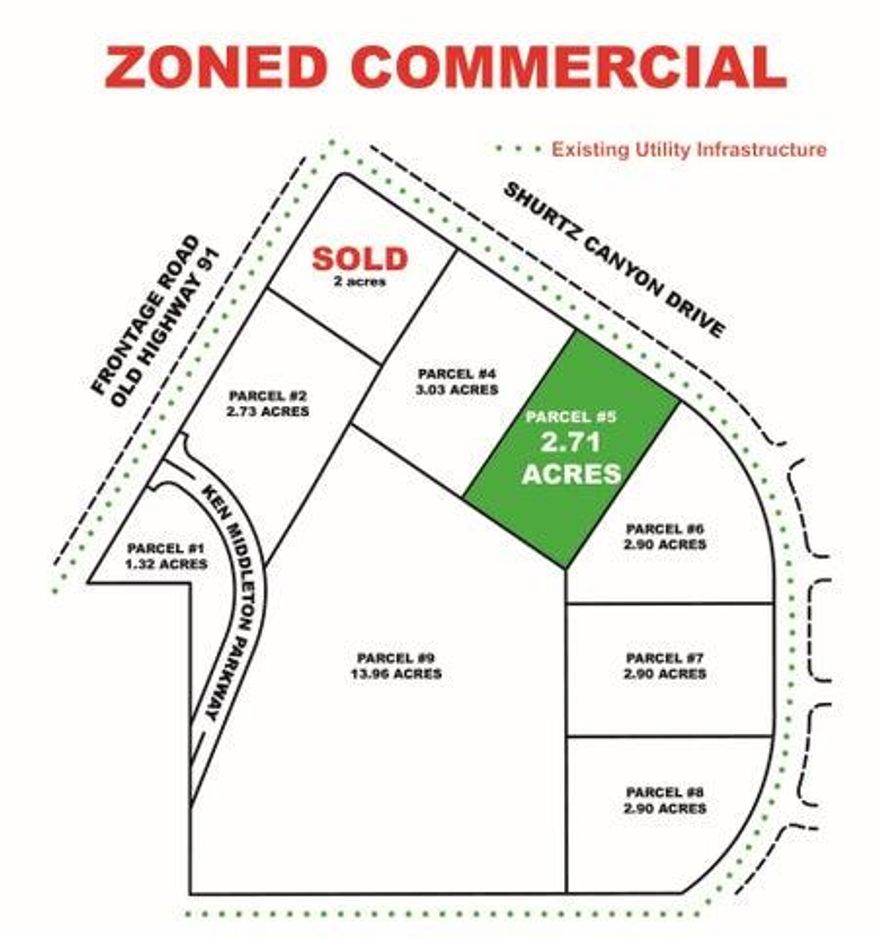 Are you looking for the perfect location to launch your business? Look no further! This 2.71 acres commercial property offers a prime location with utility infrastructure in place, making it the ideal property for your next big venture. Located on Ceder Cities South Interchange, off of Hwy 91 and Shurtz Canyon Dr.

DO NOT CONTACT SELLER DIRECTLY! CALL LISTING OFFICE!