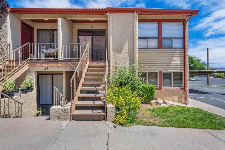 Bright and inviting 1-bedroom, 2-bathroom end-unit condo located in the desirable Sun Gardens community in downtown St. George. This well-maintained home offers a comfortable and functional layout with added privacy and extra natural light thanks to additional windows. The spacious primary bedroom opens to a private patio, creating the perfect spot to relax.

Recent updates include brand new carpet installed in April 2026, making the unit move-in ready. The property also features assigned covered parking and includes a washer and dryer (no warranty), adding convenience and value.

Ideal for a first-time homebuyer, vacation retreat, or investment property, this condo is centrally located near Dixie Tech, historic downtown, local parks, and scenic trails--offering both comfort and accessibility in one great package.