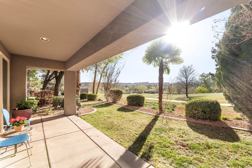 *Ground-Level Sunbrook Condo with Fairway Views*

Located in a private gated community set along the Sunbrook fairway, this well-maintained ground-floor condo has been lightly used as a part-time home and shows beautifully. The spacious layout includes three comfortable bedrooms and two en-suite bathrooms. Both feature large tile walk-in showers with dual shower heads, and the primary suite also includes a relaxing soaking tub. Granite countertops, wood cabinetry, and included appliances make the kitchen functional and inviting. Large sliding glass doors from both the living room and primary suite open to the covered patio, where you can enjoy peaceful fairway views and the quiet surroundings of this well-kept neighborhood. Natural light fills the living area during the day, while the fireplace adds warmth on cooler evenings. Community amenities include both indoor and outdoor pools, a hot tub, and a clubhouse for year-round enjoyment. The extra-wide detached one-car garage provides space for a vehicle plus bikes, golf clubs, or other outdoor gear. Most of the furniture is included in the sale, making this a quick and easy move-in experience if needed (see Private Remarks.) Conveniently located near hiking and biking trails, shopping, dining, and the Sunbrook golf community. Comfortable, low-maintenance living in one of St. George's most scenic golf course settings.