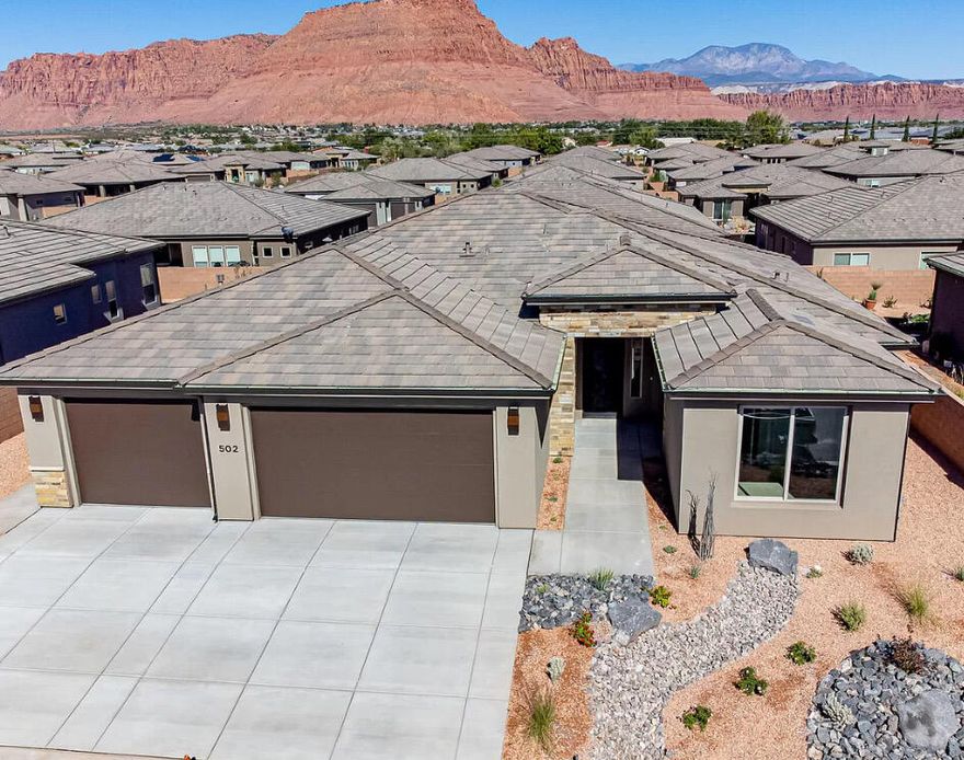 Welcome to life in Mojave Mesa - where quality meets comfort in all the right ways. This beautifully upgraded home is in impeccable condition and has been very lightly lived in, giving it that fresh, like-new feel throughout. Step through the striking modern metal front door into a bright, open-concept layout with luxury tile floors throughout the entire home. The kitchen is a dream, featuring quartz countertops, sleek cabinetry, top-of-the-line LG. The home also features 2,348 SqFt of single story level living,
4 bedrooms, 3 bathrooms, 3 car garage, built in 2022. The spacious primary suite offers a relaxing retreat with a walk-in glass shower, a soaker tub, and a large custom walk-in closet. Custom window coverings, plantation shutters, 4 1/2'' louvers,
throughout.