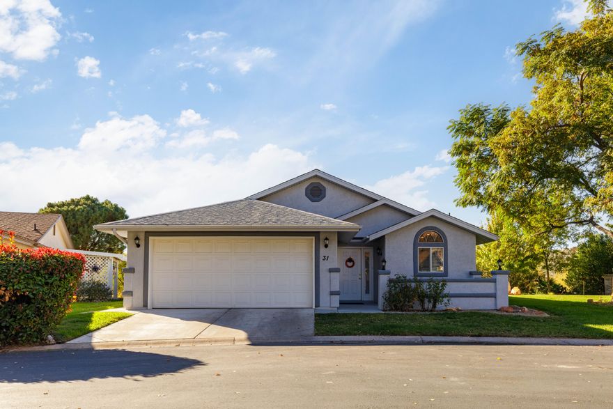 Move in ready home in the very nice and secluded ''Shadow Creek'' Community.   Lot backs up to the Santa Clara River.  Wild flowers, grass and cactus in abundance.  Watch birds and bunnies scurry by.  Yard was recently re-surveyed for accuracy.  Staked.  Full fencing has been approved by the HOA providing an amazing side yard with grass and views.  Oversized and covered back patio with outdoor fan and manual shades perfect for late afternoon sun and year round enjoyment.  Inside...vaulted ceiling with two toned fresh paint.  Some niches and open shelves for your treasures.  Kitchen appliances are included.   Kitchen has beautiful custom cabinetry and granite countertops.  There are 2 full bathrooms and 2 bedrooms with a nice sized walk-in primary closet.  Garage is oversized for 2 cars and comes with a mix of closed and open garage cabinetry, including a workbench.  You are steps away from the clubhouse with nice amenities.  The HOA benefits include landscape management, insurance, water, common areas and pool/hottub.  See attached CCNRS for specific information.   This is a RARE find.