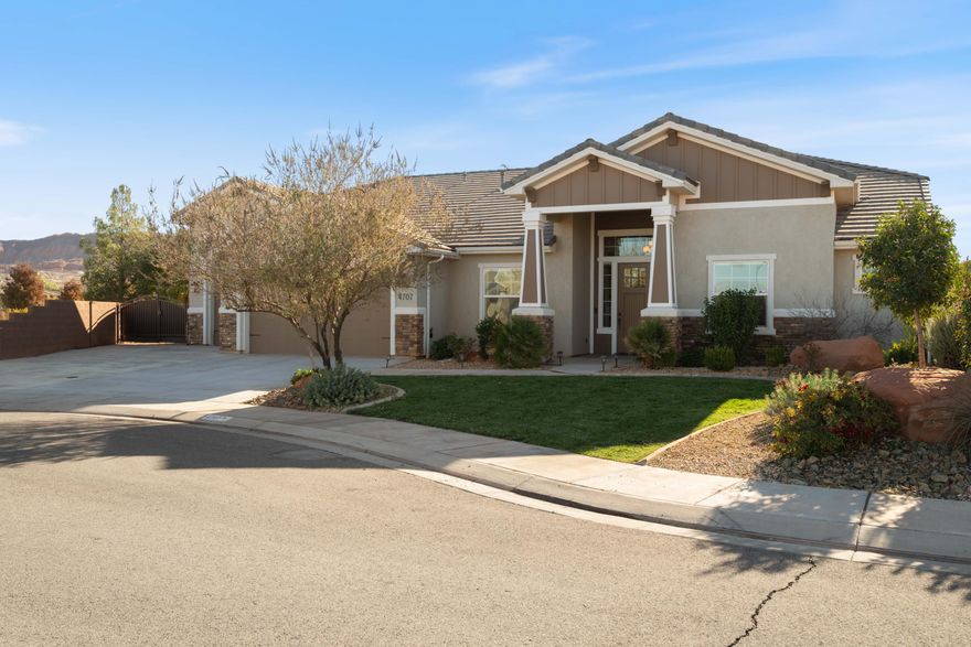 Nestled in the desirable Stucki Farms area, this 4-bedroom, 2.5-bath former builder's model is packed with upgrades and thoughtful details throughout. Enjoy an open floor plan, upgraded finishes, 2x6 exterior walls, a radiant barrier, a reverse osmosis system, a large pantry, Everlights, and two covered patios for year-round outdoor living. The 38' heated and cooled RV garage is a standout; ideal for RVs, toys, storage, workshop, and includes built-in storage. The flexible 4th bedroom can serve as an office. Outdoor enthusiasts will love the location, ride ATVs straight from your garage to miles of Warner Valley trails, with Sand Hollow just over the hill for boating and water fun. The fully enclosed backyard with great mountain views and no backyard neighbors. Minutes from SR-7, close to great amenities, convenient to the airport, located in Dixie Power, and move-in ready.