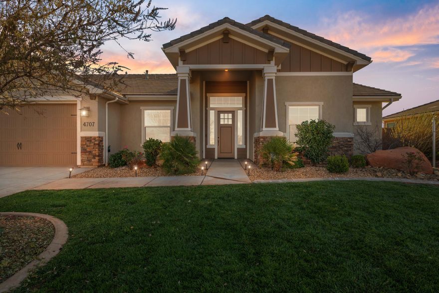 Nestled in the desirable Stucki Farms area, this 4-bedroom, 2.5-bath former builder's model home is packed with upgrades and thoughtful details throughout. Enjoy an open floor plan, upgraded finishes, 2x6 exterior walls, a radiant barrier, a reverse osmosis system, a large pantry, Everlights, and two covered patios for year-round outdoor living. The 38' heated and cooled RV garage is a standout; ideal for RVs, toys, storage, workshop, and includes built-in storage. The flexible 4th bedroom can serve as an office. Outdoor enthusiasts will love the location, ride ATVs straight from your garage to miles of Warner Valley trails, with Sand Hollow just over the hill for boating and water fun. The fully enclosed backyard with great mountain views and no backyard neighbors. Minutes from SR-7, close to great amenities, convenient to the airport, located in Dixie Power, and move-in ready.