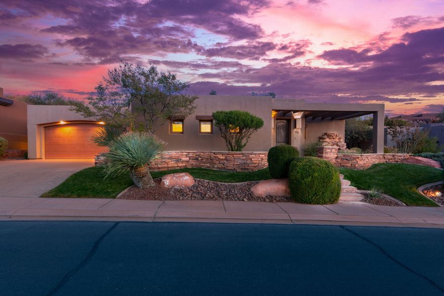 Located in the prestigious gated Cliffs of Snow Canyon community, this stunning home offers all the amenities of Entrada—without the required golf membership. Enjoy a private backyard and open floor plan; perfect for entertaining, featuring a spacious kitchen with abundant cabinetry, Bosch appliances, a Thermador refrigerator, and a high-end Cove dishwasher. The kitchen overlooks the inviting great room with a cozy gas fireplace. Enjoy breakfast  at the kitchen table, or entertain dinner guests in the formal dining room. The primary suite is generously sized, while the additional bedrooms boast huge step-in closets. The epoxy-floored garage comes complete with a Bold Series cabinet system. Experience luxury, comfort, and convenience in one of Southern Utah's most sought-after communities!