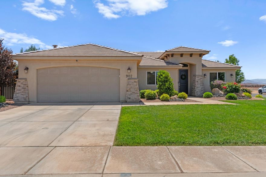 This Washington Fields gem in Sugar Plum in The Fields, located in the highly sought after Crimson school boundaries, delivers the open, airy layout you will love!  This Ence Homes built plan has split bedrooms and oversized windows throughout. Enjoy soft morning sun and shaded evenings in the southeast-facing backyard. Fresh new carpet adds a move-in-ready feel, and yes... all appliances stay. The low $65/month HOA handles front-yard landscaping, so weekends stay yours while the neighborhood stays pristine. Need RV parking? A few simple landscape and block-wall modifications make it doable.