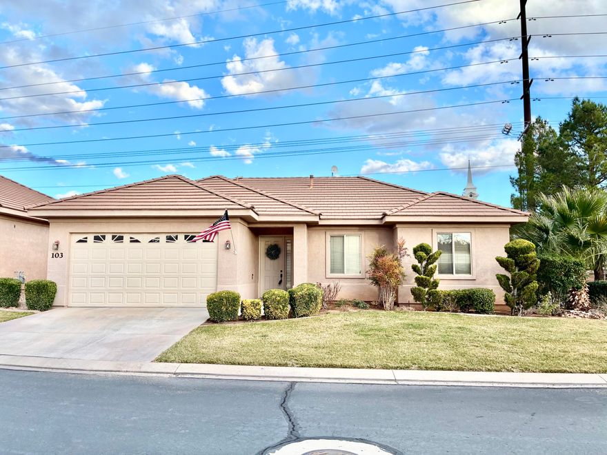 Welcome to this well-kept and desirable community, where you can enjoy quiet streets, community pool/Spa This home is conveniently located near schools, restaurants, theaters, grocery stores, golf courses, and parks.This well maintained, one-owner home features three bedrooms, two bathrooms, functioning layout with high ceilings throughout. The practical & comfortable floor plan is complemented by beautiful wood cabinets, plantation shutters, a private, fully fenced backyard with a covered patio. No neighbors to the right of home! new air conditioning unit installed in 2019 a new water heater replaced in 2025. RO system. Garage featuring built-in shelving, storage. Community pool and spa are located just 5  houses away-close enough for easy access, yet far enough to maintain peace & quiet