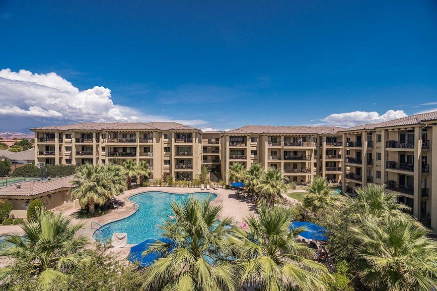 Turnkey nightly rental opportunity in the highly desirable Estancia community. This fully furnished second floor unit overlooks the community pool and offers comfort, income potential and vacation living. Featuring 4 bedrooms and 4 bathroom, the home comfortably sleeps 15+ guests with an open concept layout, modern finishes and welcoming living space. Enjoy resort style amenities including a year round heated pool, hot tub, basketball and pickleball courts. Ideally located near multiple golf courses, scenic hiking and biking trails and just a short drive to downtown St. George shopping, dining and entertainment.