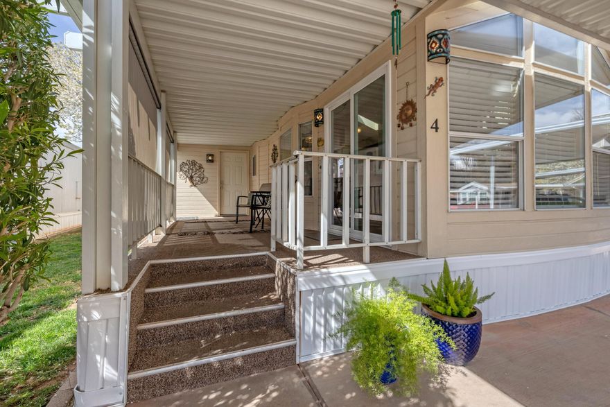 Charming and meticulously maintained 2 bedroom, 1 bath home situated on one of the largest lots in the neighborhood. The home is bright and inviting with numerous windows that bring in plenty of natural light. Enjoy peaceful mornings or evenings on the private front porch with pull-down shades. Located in the desirable 55+ Rio Virgin community along the Virgin River and adjacent to the walking and biking trail. Most furnishings may be included at the buyer's request.   Square footage figures are provided as a courtesy estimate only and were obtained from County Records.  Buyer is advised to obtain an independent measurement.