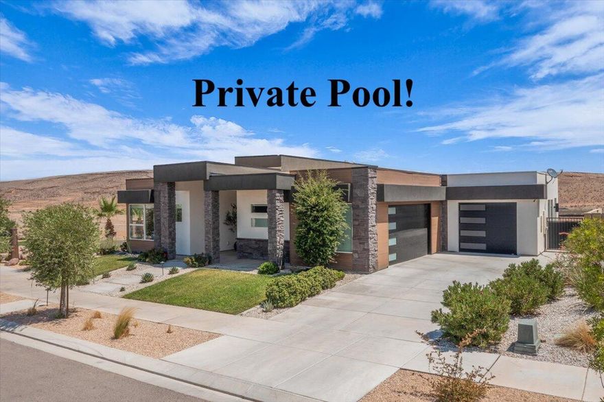 Prepare to be blown away by this stunning former Parade Home in Desert Color, where luxury and style come together in perfect harmony. The interior boasts upscale features such as 10 ft ceilings, accent walls, beam, custom light fixtures, and hardwood floors just to name a few. The gourmet kitchen is a culinary dream with waterfall island, high end appliances that include double wall oven and gas cooktop. Quartz countertop, custom cabinetry and spacious walk in pantry complete the kitchen. The primary suite is a serene retreat, where expansive windows flood the space with natural light and a lavish ensuite bath that includes dual sinks and an oversized walk in shower with dual heads, creating the ultimate sanctuary. The backyard is a tranquil oasis offering breathtaking mountain views a private pool, pergola and fire pit, perfect for relaxation and entertainment. The low maintenance landscaping makes it an ideal haven. Seller financing available with 20% down, 3-4 year carry