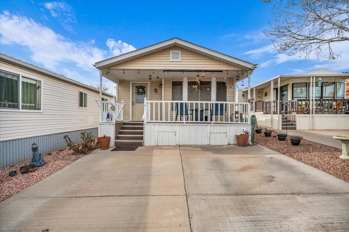 This charming two-bedroom, one-bathroom home is nestled in a vibrant 55+ community in St. George, Utah. Designed for comfort and convenience, the home features beautiful tiled floors and stunning floor-to-ceiling built-in cabinetry throughout. Recent upgrades include a new water heater, water softener, and a newer HVAC system, ensuring worry-free living for years to come. The property offers additional perks, including a storage shed and all appliances included. There's even the option to add a carport for extra convenience. Located just off the Green Springs exit, you're minutes away from grocery stores, shopping, and everything else you might need. This active community boasts wonderful amenities and regular activities, creating a warm and welcoming environment. Plus, this home qualifies for traditional financing, making it available to any 55+ buyer. Don't miss this opportunity to enjoy low-maintenance living in a fantastic location!