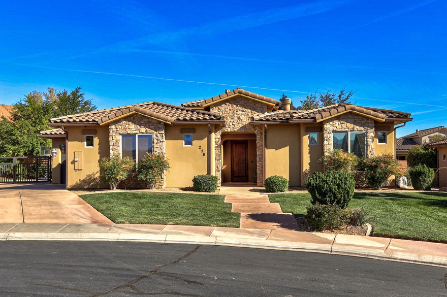 Beautifully upgraded home with all the extras that make everyday living make you feel almost special.  Nestled on a quiet cul-de-sac with a 3-car garage, gated RV parking, and a refreshing swimming pool. Enjoy an ensuite guest room that doubles as a mini primary suite, elegant finishes, tall ceilings, mature landscaping, and scenic Red Mountain views. Comfort, style, and location combine to make this home simply irresistible.