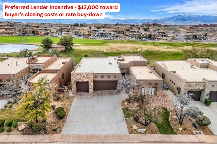LENDER INCENTIVE - $12,000 TOWARDS BUYER'S CLOSING COSTS! Experience elevated living in The Ledges! Tucked within a serene, sought-after neighborhood, this beautifully renovated home sits directly on The Ledges Golf Course, showcasing stunning views of the fairways and Snow Canyon's striking red rock cliffs. Designed for seamless indoor-outdoor living, the home features expansive patios, lush landscaping, and a built-in hot tub--perfect for both entertaining and unwinding. Inside, the bright, open-concept layout offers soaring ceilings, fresh paint and carpet, and elegant upgrades throughout, including granite countertops and premium Wolf & Sub-Zero appliances. The main-level primary suite provides a private, comfortable retreat, while the separate casita is ideal for guests. A spacious 3-car garage, abundant storage, and a downstairs family room with a kitchenette ensure plenty of room for everyone. Recent updates such as a new roof and water heater add extra peace of mind. With low HOA fees, impressive curb appeal, and convenient access to Fish Rock Grille and other community amenities, this home offers the perfect blend of luxury, comfort, and Southern Utah's natural beauty. Don't miss this rare opportunity to own a golf-course sanctuary that truly stands out at The Ledges! Buyer/buyer agent is responsible for verifying all information.