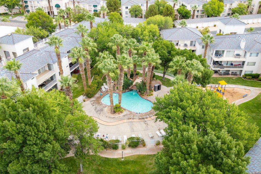 Enjoy the best of both worlds—personal getaway and Short Term Rental zoned investment opportunity—in this 1-bedroom, 1-bath condo in the sought-after Las Palmas community. This inviting vacation rental unit features a functional layout with a cozy living area (including a queen sleeper sofa with an Air Dream mattress), a patio overlooking the pool, plantation shutters, painted cabinets, new LVP flooring, and kitchen can lights. The bathroom offers a walk-in shower with grab bars, new toilet, and updated mirror. Elevator access means no steps, and the detached garage includes built-in wood shelving for extra storage. HVAC was replaced in 2022, and a furniture package option makes it nearly turn-key.

Las Palmas offers beautifully landscaped grounds, 6 pools, 4 hot tubs, pickleball and tennis courts, bacci ball, a clubhouse, and playgroundsperfect for your own use or attracting rental gueshis condo's prime location puts you close to the Greater St. George paved trail system, Snow Canyon State Park, Sullivan Soccer Park, golf courses (including PGA TOUR's Black Desert Golf Course), and countless hiking and cycling trails. It is close to the Zen bike trail system and within a short drive, you can explore Zion, Bryce, the Grand Canyon's North Rim, Sand Hollow, Quail Creek, Gunlock Reservoir, and Dixie National Forest. St. George's unique location at the intersection of the Mojave Desert, Colorado Plateau, and Great Basin, offers one of the most beautiful landscapes in the countrymaking this condo an incredible place to stay, play, or earn. The water heater was newly replaced in 2025 for added peace of mind

All information herein is deemed reliable but is not guaranteed. The buyer is responsible to verify all listing information, including square feet/acreage, to the buyer's own satisfaction.