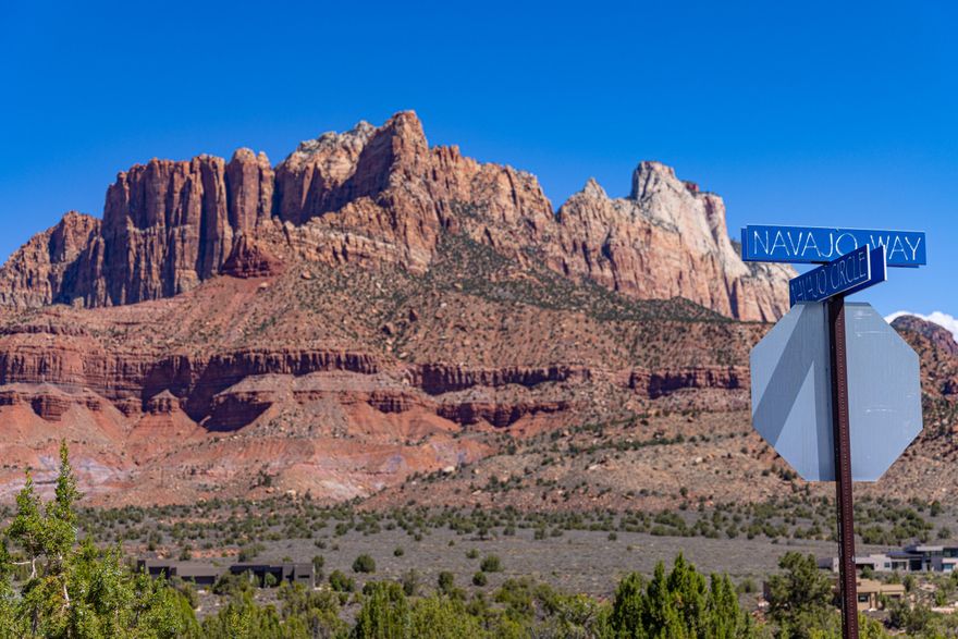 Surrounded by Zion National park one of a kind -privacy,incredible 360 degree views of Eagles crags,Mt Kinesava &the Patriarchs. 300 acres of stunning landscape  with 77 homesites of unparalleled beauty & rich history. Overlooks a winding revine of dramatic rock carved out many millions of yesterdays.
FIBER OPTICS-Utilities stubbed to lot
All four corners are marked, utilities stubbed to property