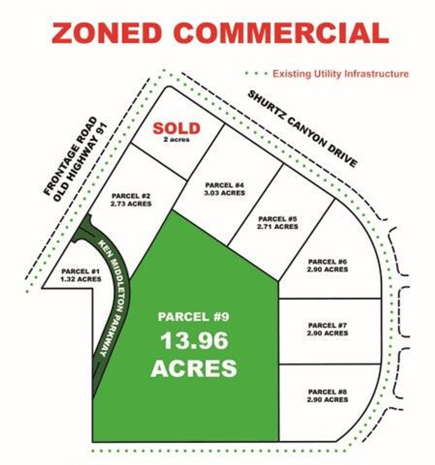 Bring your big box business to Cedar City! Looking for the perfect spot to develop your next business or investment property? This large 13.96 commercial acreage is located in a prime, high-traffic area and comes with utility infrastructure in place, making it the ideal property to bring your vision to life! Located of Ceder Cities South Interchange, off Hwy 91 and the new Ken Middleton Parkway.

DO NOT CONTACT SELLER DIRECTLY! CALL LISTING OFFICE!
