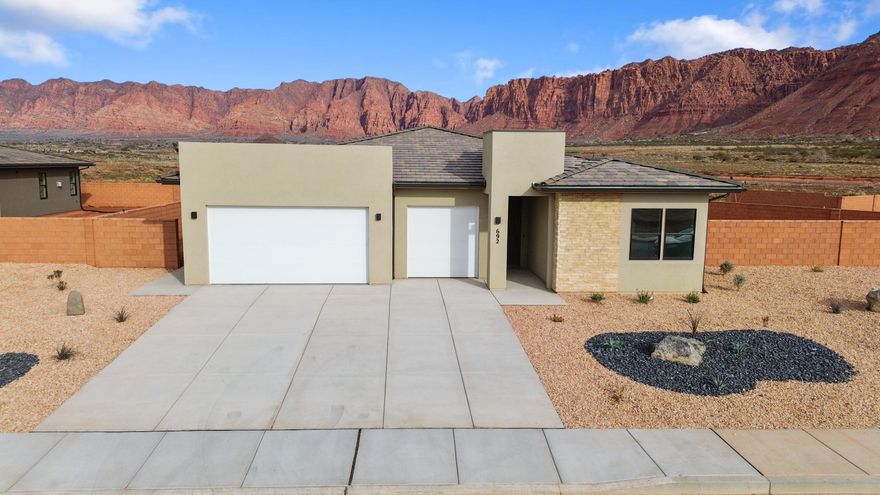 Interest rates as low as 3.999% available through our preferred lender. Must see views and larger lots. Surrounded by beautiful mountain and desert scenery. Unity Park, Fire Lake at Ivins resort, and Keyanta art village are just around the corner. Tuacahn amphitheater, Snow Canyon State Park, and Black Desert, Golf Course and resort are all a short drive away. 
Very open and bright floorplan. Amazing primary suite with dual closets, large shower and stand-alone tub between the vanities. GE Cafe appliances. Enjoy the amazing red rock views from you covered patio.