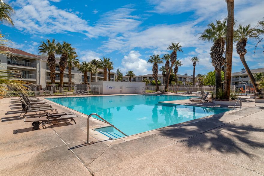 Enjoy the stunning red rock views from the large  deck of this 3 bed/2 bath condo. Perfect vacation home or rent it nightly to help with costs.  Newly painted and move in ready.  Open floor plan is designed with comfort in mind. Easy access to elevator and all amenities, making your stay hassle-free.  5 pools, clubhouse, fitness center, hot tub and indoor/year round pool, splash pad, playground and pickleball courts.  You'll never want to leave.