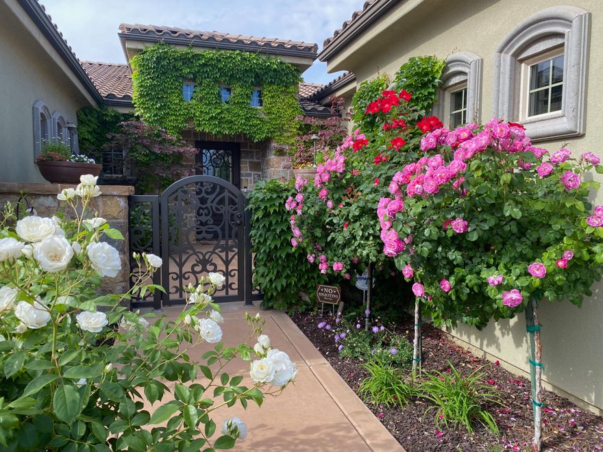 Set within an equestrian-friendly community—where horses are welcome but not required—you'll also enjoy access to a newly renovated park that connects directly to the St. George Trail System, offering miles of scenic paths for walking, biking, or riding. Also just minutes away from Summit Athletic club, Sprouts and amazing dining!  A convenient location to anywhere you may need to go. But feeling secluded from the hustle and bustle, so close yet so far away at the same time!
This home is more than a residence—it's a lifestyle, offering the perfect blend of sophistication, comfort, and connection to nature. ivy-covered walls, and lush landscaping create an elegant first impression, leading to a welcoming courtyard and beautifully curated living spaces. Tucked within one of St. George's most desirable equestrian communities, this residence blends timeless architecture with thoughtful design and a seamless connection to the outdoors. Stone accents, ivy-covered walls, and lush landscaping create an elegant first impression, leading to a welcoming courtyard and beautifully curated living spaces. Every detail has been carefully considered, from the recently replaced dual AC units to the tankless water heater, whole-home Reverse Osmosis system, and owned water softener. Designed for effortless indoor-outdoor living, the home opens to a serene backyard retreat featuring a built-in barbecue area and private hot tub, perfect for entertaining or unwinding in complete privacy. The property also includes extra-long RV parking with full hookups