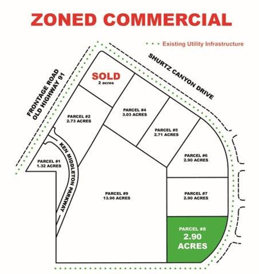 Are you looking for the perfect location to launch your business? Look no further! This 2.9 acres commercial property offers a prime location with utility infrastructure in place, making it the ideal property for your next big venture. Located on Ceder Cities South Interchange, off of Hwy 91 and Shurtz Canyon Dr.

DO NOT CONTACT SELLER DIRECTLY! CALL LISTING OFFICE!
