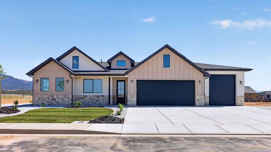 Beautiful new construction offering 1,863 sq ft of living space on an oversized 0.49-acre lot in Cedar City. This 4-bedroom, 2-bath home features an open and spacious layout with 12-foot ceilings in the entry, 9-foot ceilings in the bedrooms, and upgraded 8-foot interior doors throughout, creating an open and upscale feel.

The kitchen showcases light oak cabinetry to the ceiling, a built-in microwave, and a metal vented range hood for both style and functionality. The primary suite offers a spa-like retreat with a double-headed walk-in shower and a freestanding soaking tub.

Enjoy stunning mountain views and a large lot with ample space for RV parking, outdoor toys, or future improvements. The oversized garage provides plenty of room for a boat, small camper, or extra storage. Front landscaping will be completed, and the backyard includes a finished wall for added privacy. Lockbox is not Supra.