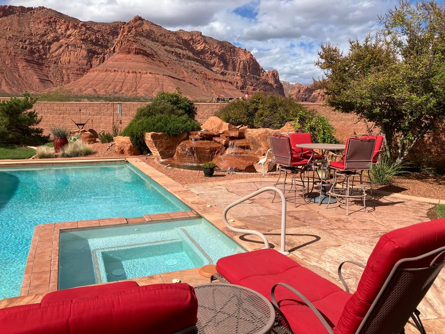 WOW!! UNOBSTRUCTED VIEWS of RED ROCK in IVINS!!! With Private Pool/Hot Tub and Casita!!! This home borders the RED CLIFFS DESERT TURTLE RESERVE/SNOW CANYON STATE PARK with INCREDIBLE VIEWS. Gated 20 home Community for privacy. Spacious, Luxury, Single Level Living with Primary Suite including den, bedroom, separate tub/shower bathroom.  Large Built in Office with exterior entrance. This home also has a CASITA with family room, kitchenette and private bedroom/bathroom suite. Additional Guest Bedroom with bathroom suite.  Formal Dining Room plus Large Family Room with HUGE Windows for the Views!  Buyer/Broker to verify all.  Agent Related to Seller. Primary Residence tax would be $5,657. (second home=more) Fridge/Freezer in Pool Room Excluded.