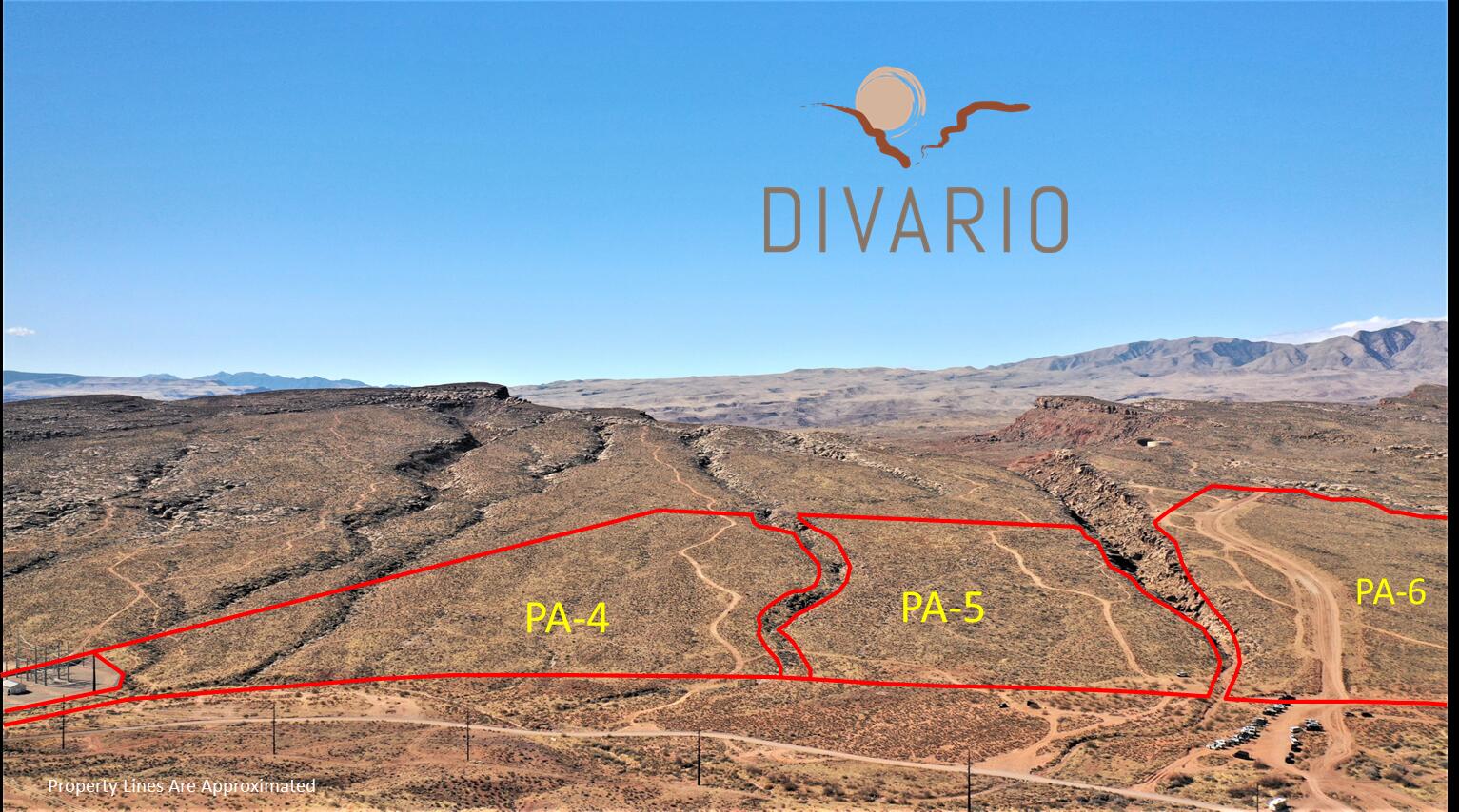 Lugano Landing in Divario:  131 paper lots, engineered, city plat approved.   Located in a unique area of Divario, near the Gap Canyon and borders BLM ground on two sides.  Panoramic views define the experience from this planning area.  This location assures the preserved, pristine nature of the bordering ground and allows home owners easy access and enjoyment of the Divario trails and the BLM trails to the west and south.  This subdivision has been platted and engineered and we are in stages of obtaining plat approval from the City, which will be accomplished prior to closing.  Utility lines will be located in Divario Canyon Drive.