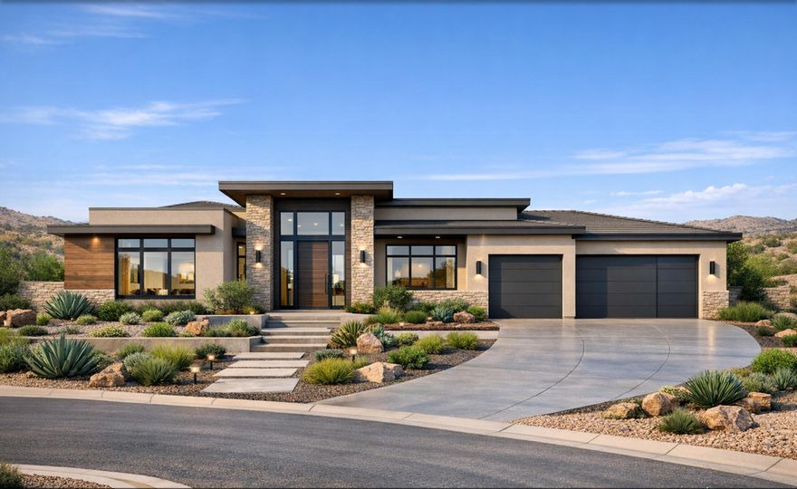 Top of the world, Top Notch Views are awaiting you.  You can watch the sun rise and the sun set .  If you love a modern home with high ceilings, lots of windows and great features, this one is for you!  This home to be built can be customized to your wants and needs.  Divario is a unique community, close to Sunbrook's 27 hole golf course, and surrounded by BLM for open trails and space.  This is one you won't want to pass up.
