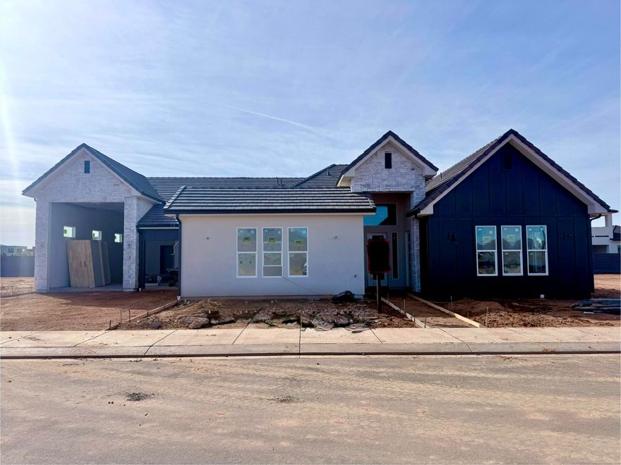 This beautiful home is situated on the east side of town and boasts features such as LVP flooring, quartz countertops, and under-mount sinks with soft-close drawers and cabinets. It  includes a smart home kit, a Wi-Fi router, a programmable thermostat, and a keyless front door lock. The garage features an epoxy-coated floor and accommodates a 41-foot RV garage. Additionally, there is a 15-foot side parking space and a 30-foot backyard. The home is also plumbed for a future pool.