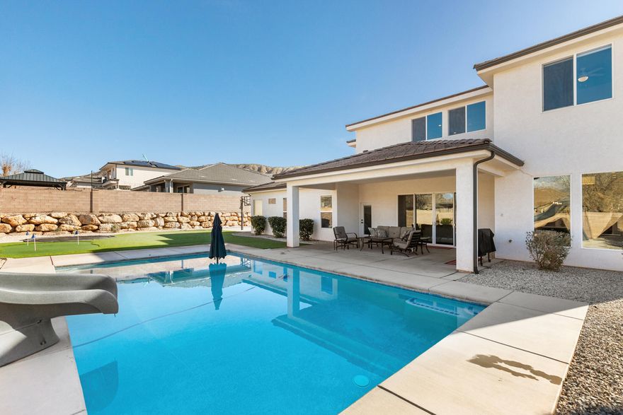 Welcome to a stunning residence that perfectly blends comfortable, style, and the best of Southern Utah living. Spacious living areas, a modern kitchen, inviting bedrooms, and a serene backyard retreat with amazing views & a sparkling pool make this home ideal for relaxing or entertaining. Located in a desirable neighborhood near parks, schools, and amenities. Don't miss your chance-Schedule a tour today!