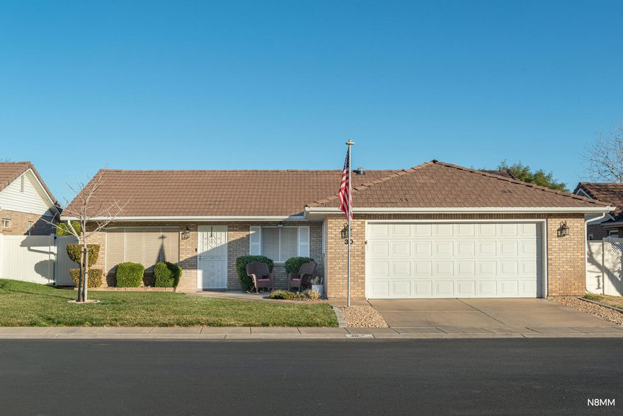 A place to come relax & enjoy all that southern Utah and this 55+ community offers. Impeccably maintained inside and out this home ready for its new owners, no need to change a thing. 2 bedrooms, 2 bathrooms, and an office/flex room that can be used as an additional bedroom too! Lovely private backyard with covered patio and raised flower garden. The 2-car garage has convenient built in storage. All appliances (except the deep freeze in the garage, it is negotiable) and ring system are included.