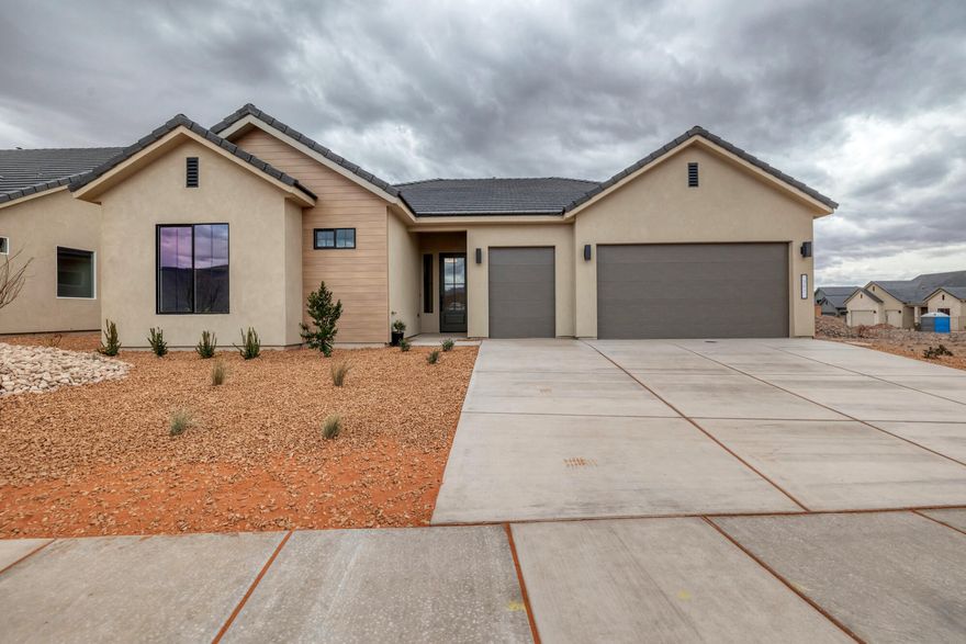 This brand new home will be ready for move in by Christmas!!  This new SunRiver community is just West of Toquerville and  will have over 1,200 homes and the amenities and lifestyle that SunRiver is famous for. 1st phase of amenities breaking ground in late 2025 and ready for use late 2026. This home is a Tara spec home with over $87K in design upgrades and comes fully landscaped. No HOA for first 2 years after closing to Founders Club (first 74 homes.) Visit www.sunriver.com to see all the details. Buy now and get larger homesites close to amenity. This home qualifies for HECM purchase, as low as $339,900 down with no mortgage payment if over 62 years old, for qualified borrowers.