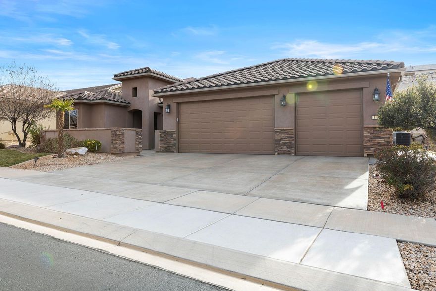 Welcome to SunRiver luxury living! This bright and airy home features a spacious front courtyard, an open-concept living area, built-ins, and a dedicated office. The kitchen features granite countertops and stainless steel appliances. Washer and dryer are included. The primary suite includes a walk-in shower and a generous walk-in closet. There is a large climate-controlled 4-car garage with a separate storage room and its own mini-split. Enjoy modern comforts, including top-down/bottom-up blinds and remote-controlled electric shades. The backyard opens to a common area, creating a sense of openness, privacy, and spaciousness. Perfect for relaxed desert living.