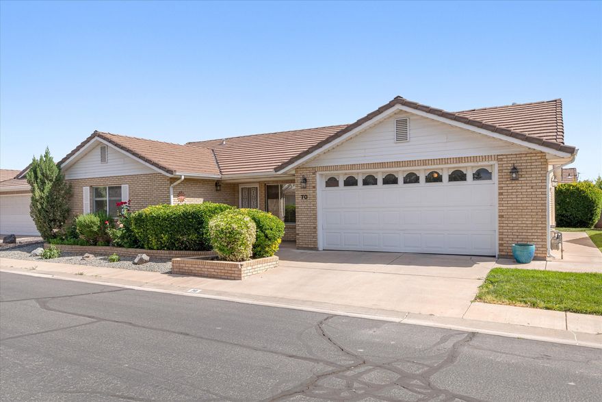 Charming 3 bedroom 2.5 bath home all on one level in an adult community.  Perfect for a second home get away or full time home.  This home has lots of storage space including walk in closets and that extra half bath in the garage.  Granite countertops and ceiling fans.  Covered patio area to enjoy this peaceful setting.  The community offers a clubhouse, fitness center, indoor pool and hot tub.   Close to shopping, the post office, Dixie regional medical center and walking paths.