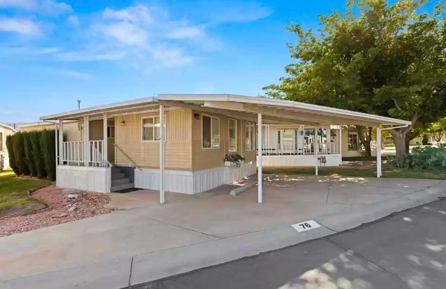 Spacious furnished park model 2 bedroom, 1.5 bathroom home, with new metal roof, 2-car carport, covered front deck and large covered back deck with view is move-in ready in desirable Winter Haven Park with swimming pool, jacuzzi, clubhouse, exercise room, and many activities. Master bedroom includes adjustable queen-sized bed. Vaulted ceilings with view. Kitchen includes side-by-side fridge, ceramic cooktop stove and above-stove microwave combo and dishwasher! Bathtub/shower equipped with grab rail. Laundry room/half bath includes full-sized smart HE washer and dryer, linen closet, cupboards, long counter. All appliances stay. 12 ft by 8 ft wired workshop/shed. Close to central mailboxes, gazebo with picnic table, and desert landscaped walking pathway. Buyer to verify all information.